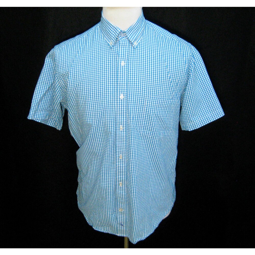 TAILORBYRD Men's (Size Large) Blue Check Short Sleeve Button Front Shirt Cotton